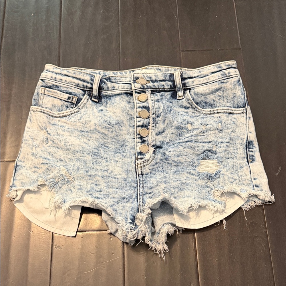 KanCan Acid Wash Button-Up Shorts